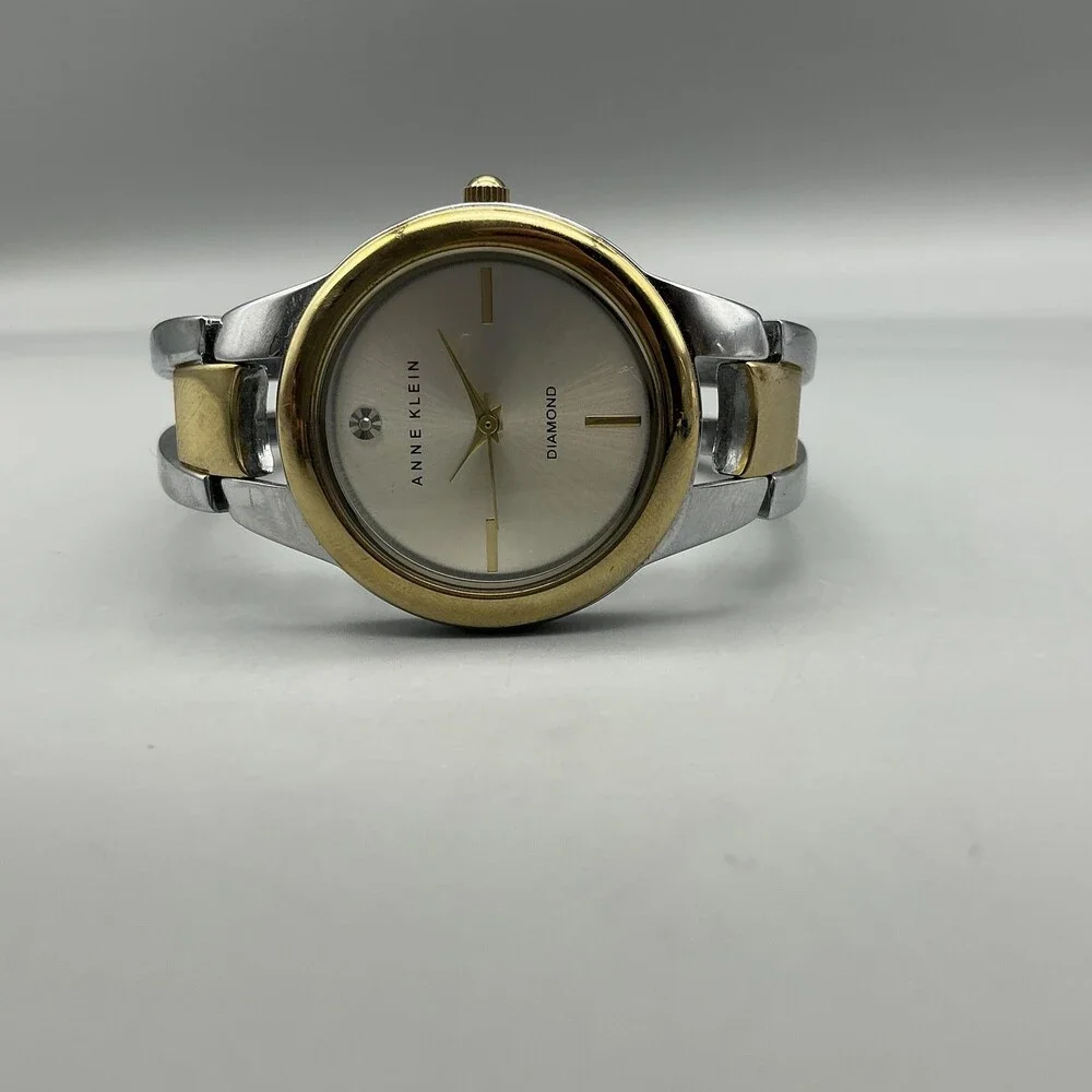 Anne Klein Womens Watch 32mm Champagne Dial Two Tone Diamond New Battery 7.25